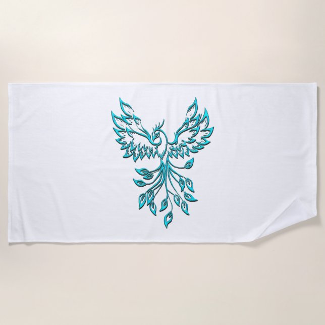 Serviette De Plage Phoenix bleu se lève sur blanc (Devant)