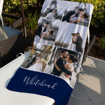 Serviette De Plage Photo Collage Marine Monogramme moderne<br><div class="desc">Détendez-vous avec cette serviette de plage personnelle qui montre 6 photos de votre mariage ou de votre famille. Le bas a un bloc de marine où vous pouvez mettre votre dernier ou prénom.</div>