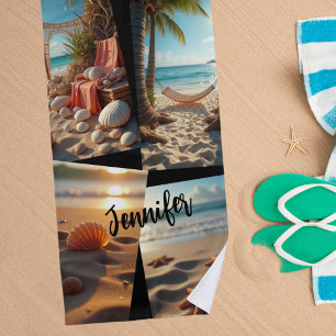 Serviette De Plage Photo collage plage vie coquillage