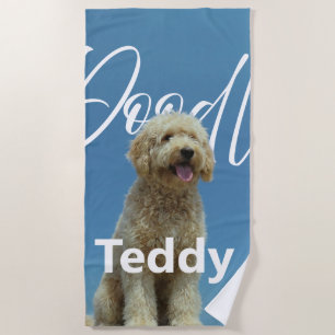 Serviette De Plage Photo de chien gribouillé à nom personnalisé sous