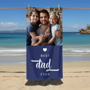 Serviette De Plage Photo Moderne Meilleur Papa Ever Bleu
