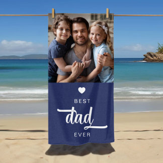 Serviette De Plage Photo Moderne Meilleur Papa Ever Bleu