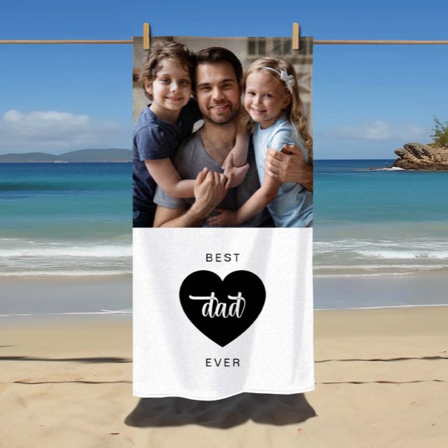 Serviette De Plage Photo moderne Meilleur Papa Jamais Coeur (Modern Photo Best Dad Ever Heart Beach Towel)
