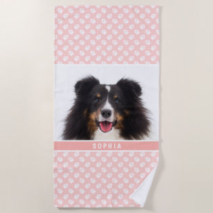 Serviette De Plage Photo Pet Personnalisée Rose Vierge Avec Patrouill
