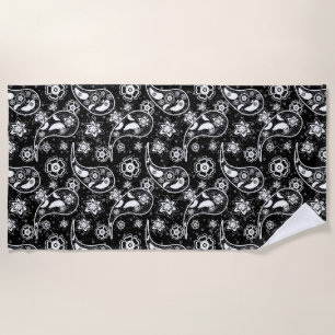 Serviette De Plage Photographie noir floral Paisley Design Motif