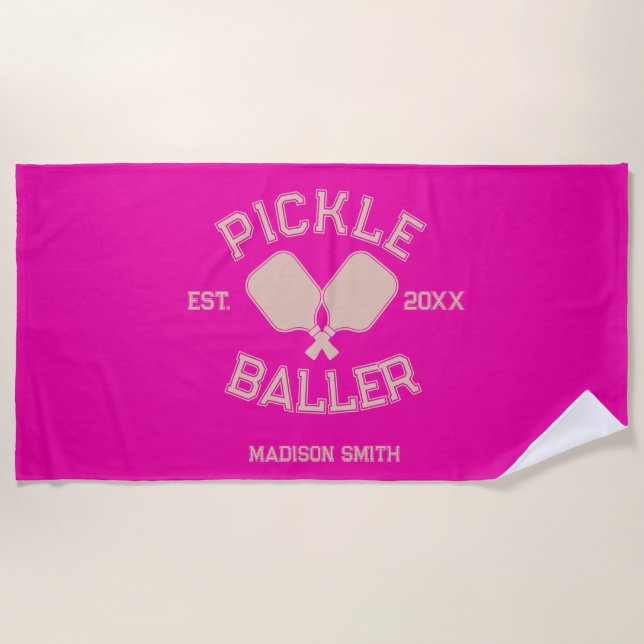 Serviette De Plage Pickle Baller Pickleball Collegiate Typographie (Devant)