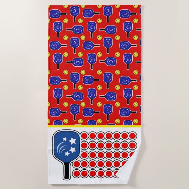 Serviette De Plage Pickleball American Drapeau rouge blanc et bleu (Devant)