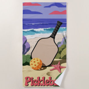 Serviette De Plage Pickleball Coastal Paddle Scène Avec Starfish