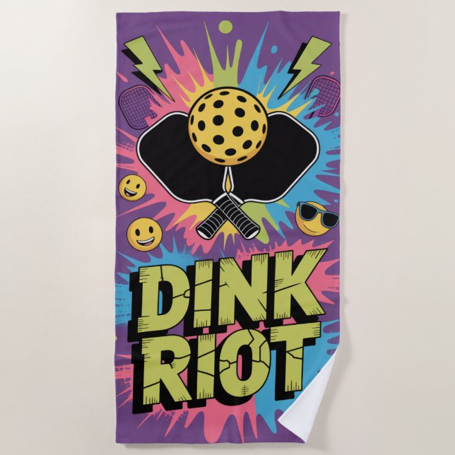 Serviette De Plage Pickleball Dink Riot drôle Urbain Splash (Devant)