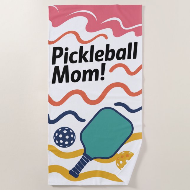 Serviette De Plage Pickleball Maman ! Cadeau pour elle (Devant)
