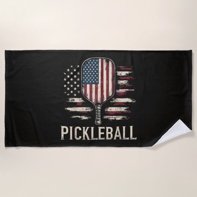 Serviette De Plage Pickleball Player US Flag Retro Paddleball (Devant)