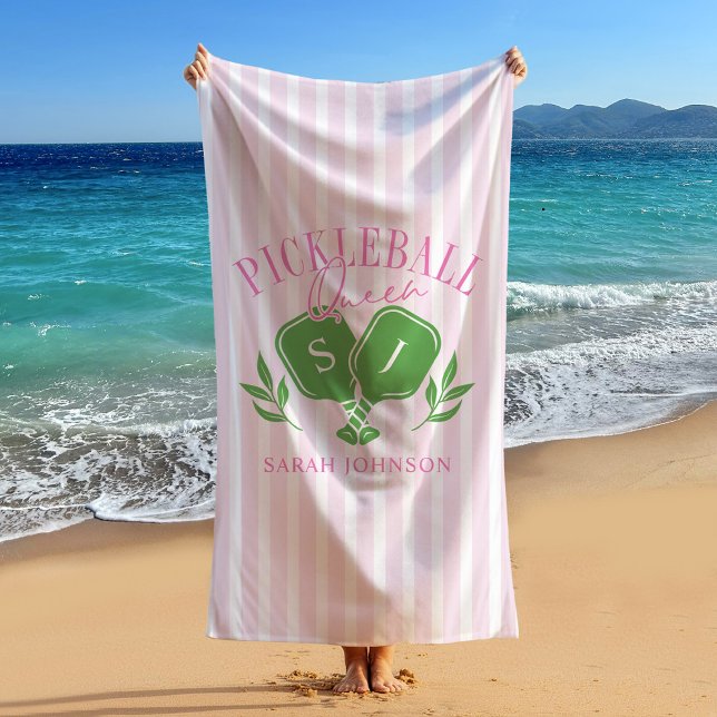 Serviette De Plage Pickleball Queen Nom personnalisé Monogramme (Créateur téléchargé)