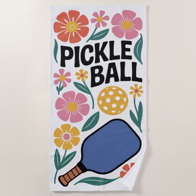 Serviette De Plage Pickleball Retro Floral Paddle Beach (Devant)