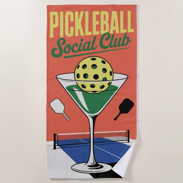 Serviette De Plage Pickleball Social Club Retro Paddle Court (Devant)