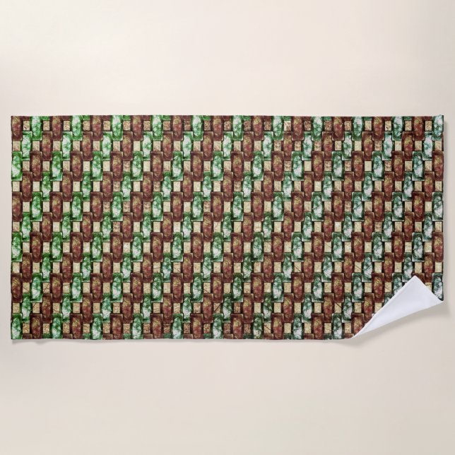 Serviette De Plage Pièces rectangulaires marron vert sculpté et taché (Devant)