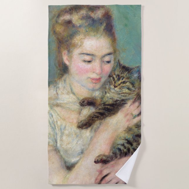 Serviette De Plage Pierre-Auguste Renoir - Femme avec chat (Devant)