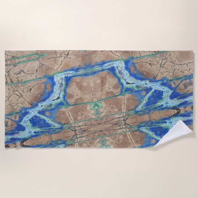 Serviette De Plage Pierre azurite Beige et Turquoise (Devant)