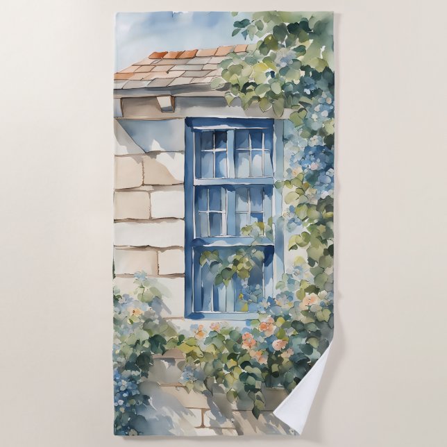 Serviette De Plage Pierre Bleu Fenêtre Mur Chaumière Vignes (Devant)