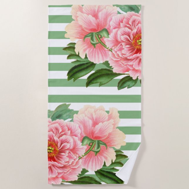 Serviette De Plage Pies roses Grandes Vertes (Devant)