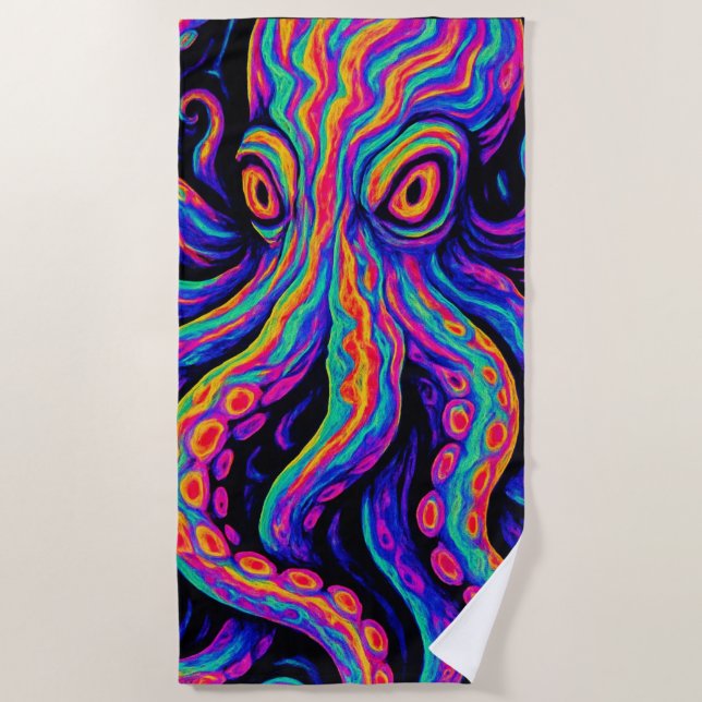 Serviette De Plage Pieuvre colorée Trippée (Devant)