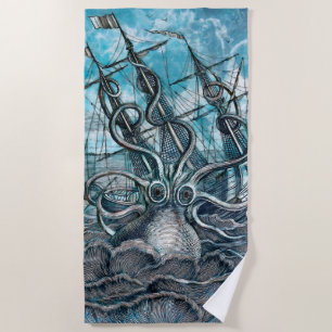 Serviette De Plage Pieuvre géante Mer Bleue Monstre Voilier