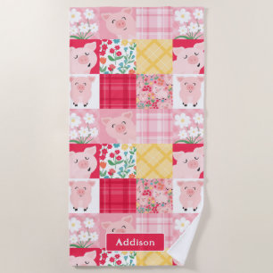 Serviette De Plage Pig Patchwork Floral Rustique Personnalisé