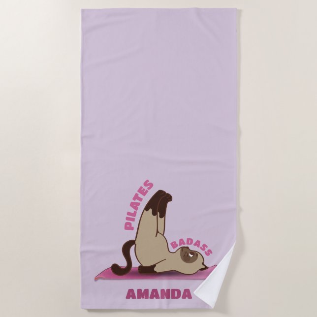 Serviette De Plage Pilates Badass entraînement Kitty Cat Nom personna (Devant)