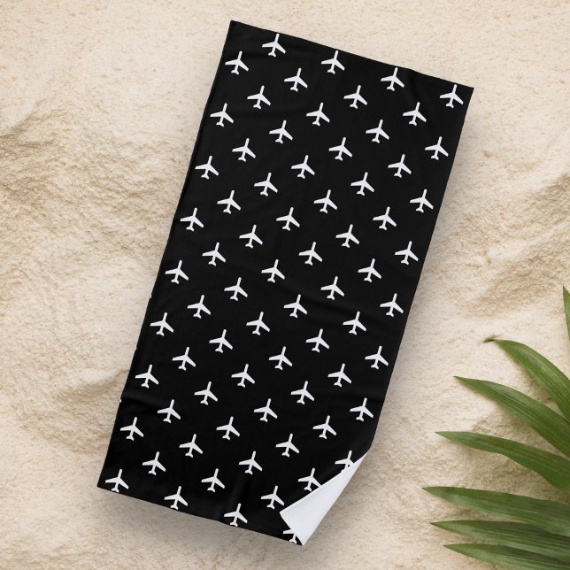 Serviette De Plage Pilote d'avions modernes noir et blanc (Créateur téléchargé)