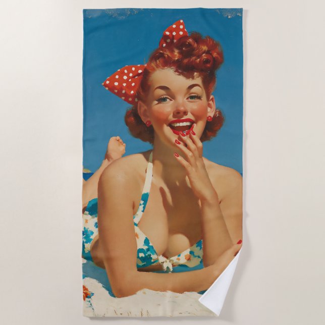 Serviette De Plage Pin-Up de la Plage Rétro (Devant)