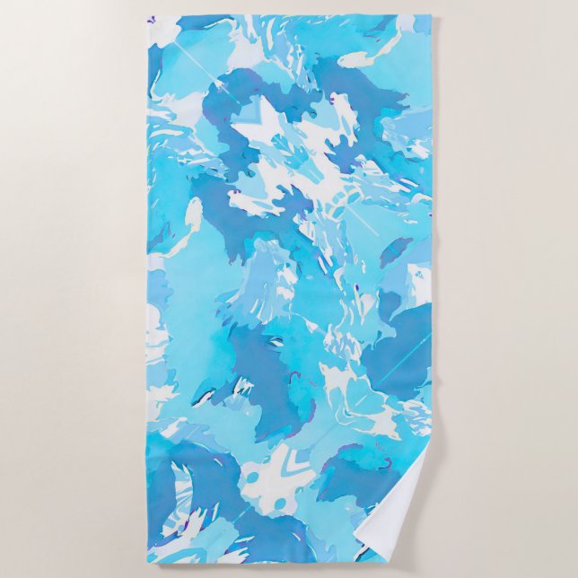 Serviette De Plage Pinceau Abstrait bleu clair et blanc (Devant)