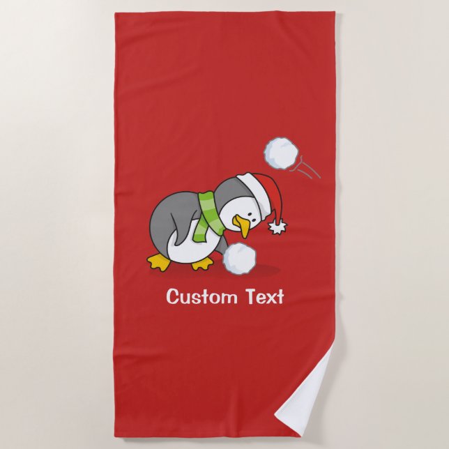 Serviette De Plage Pingouin de Noël avec boule de neige (Devant)