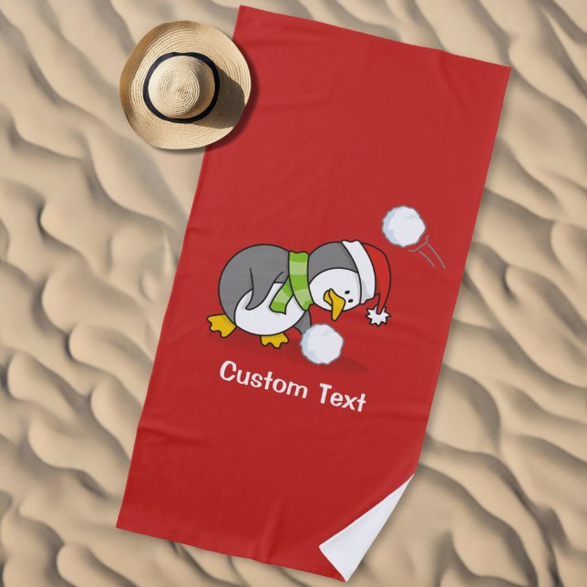 Serviette De Plage Pingouin de Noël avec boule de neige (Créateur téléchargé)