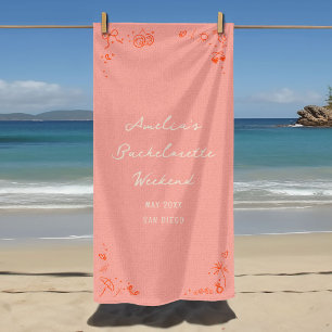 Serviette De Plage Pink and Red Sketch Bachelorette Week-end Party