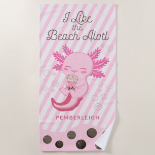 Serviette De Plage Pink Axolotl Boba Tea Stripes