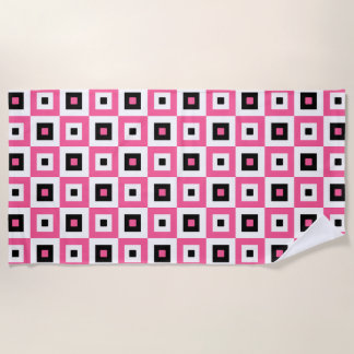 Serviette De Plage Pink Black and White Checkered Squares Pattern