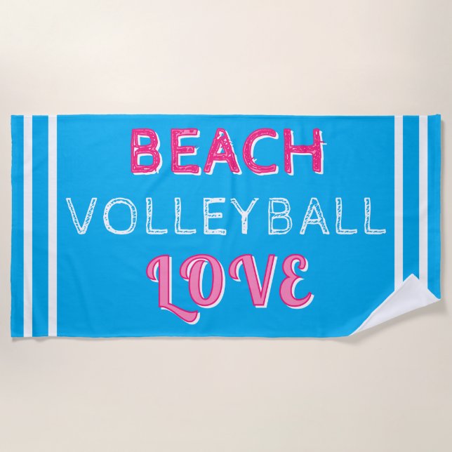 Serviette De Plage Pink Blue Beach Volleyball Love (Devant)