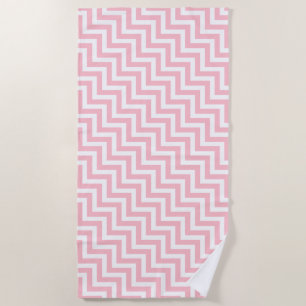 Serviette De Plage Pink et blanc Diagonal moyen Trappe Chevron