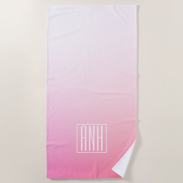 Serviette De Plage Pink Ombre Gradation et vos initiales (Devant)
