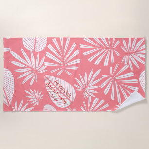 Serviette De Plage Pink Palm Leaf Bachelorette Party Personnalisé