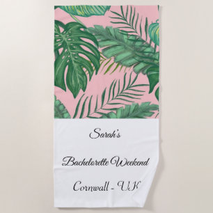 Serviette de plage Pink Palm Leaf Tropical