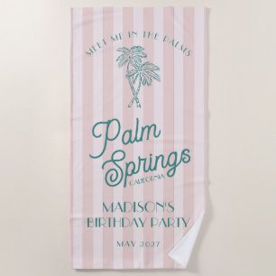 Serviette De Plage Pink Palm Spring Pastel Beach Anniversaire
