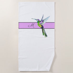 Serviette De Plage Pink Purple Hummingbird Monogramme initial