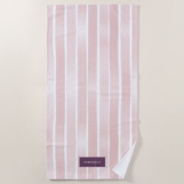 Serviette De Plage Pink Stripes Watercolor Nom de la promenade sur