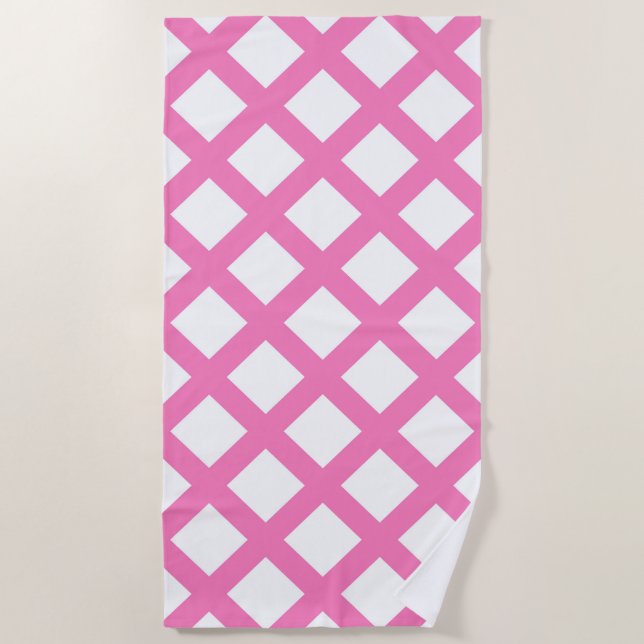 Serviette De Plage Pink White Checker Diamond Pattern (Devant)