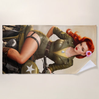 Serviette de plage Pinup pour moto militaire vinta
