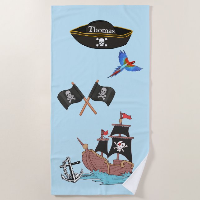 Serviette De Plage Pirate bateau Crossbones de crâne noir drapeau (Devant)