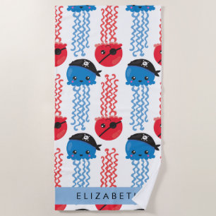 Serviette De Plage Pirate Jellyfish, Motif de méduses, Votre nom