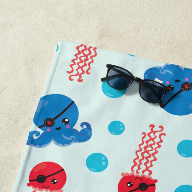 Serviette De Plage Pirate Octopus, Pirate Jellyfish, Sea Animaux (En situation)