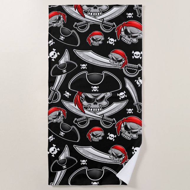 Serviette De Plage Pirate Skull avec Sabres croisés (Devant)