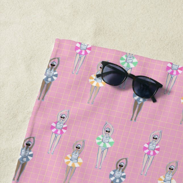 Serviette De Plage Piscine Artistique Moderne Rose (En situation)